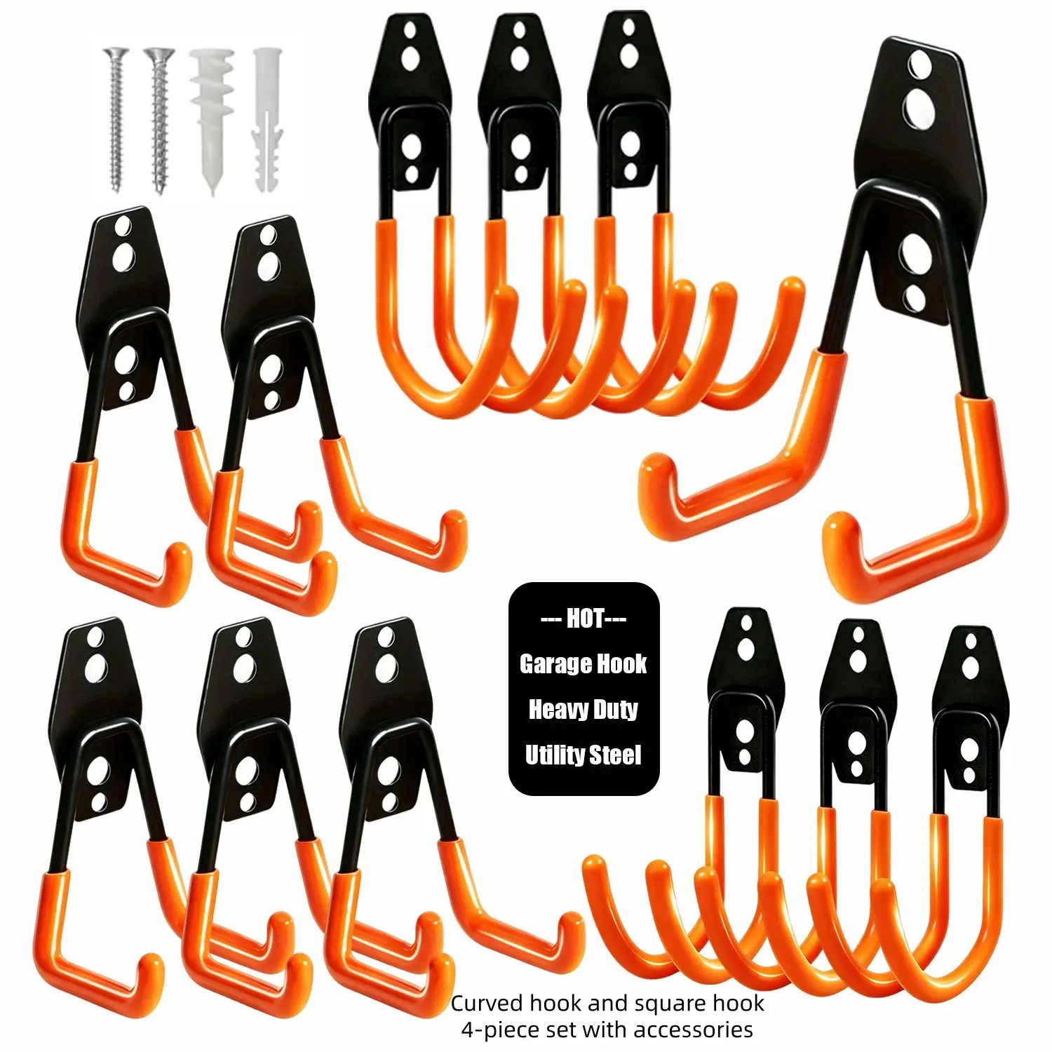 Garage Hook Set, Wall-Mounted Multi-Functional Hooks with Non-Slip Coating, Ideal Tool Rack for Gardening Tools and Ladders, Garage Hooks Heavy Duty
