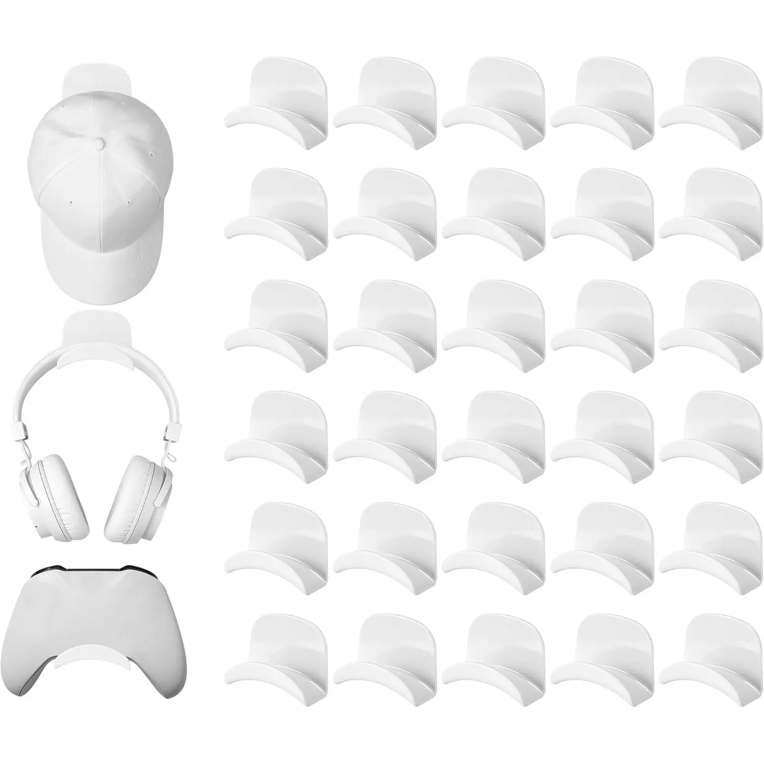 30 Pcs Headphone Hanger Holder Desk Adhesive Headphone Hook Graduation Wall Hook Mount Strong Universal Acrylic Holder Hooks  General Purpose Game Earphone Controller(White)