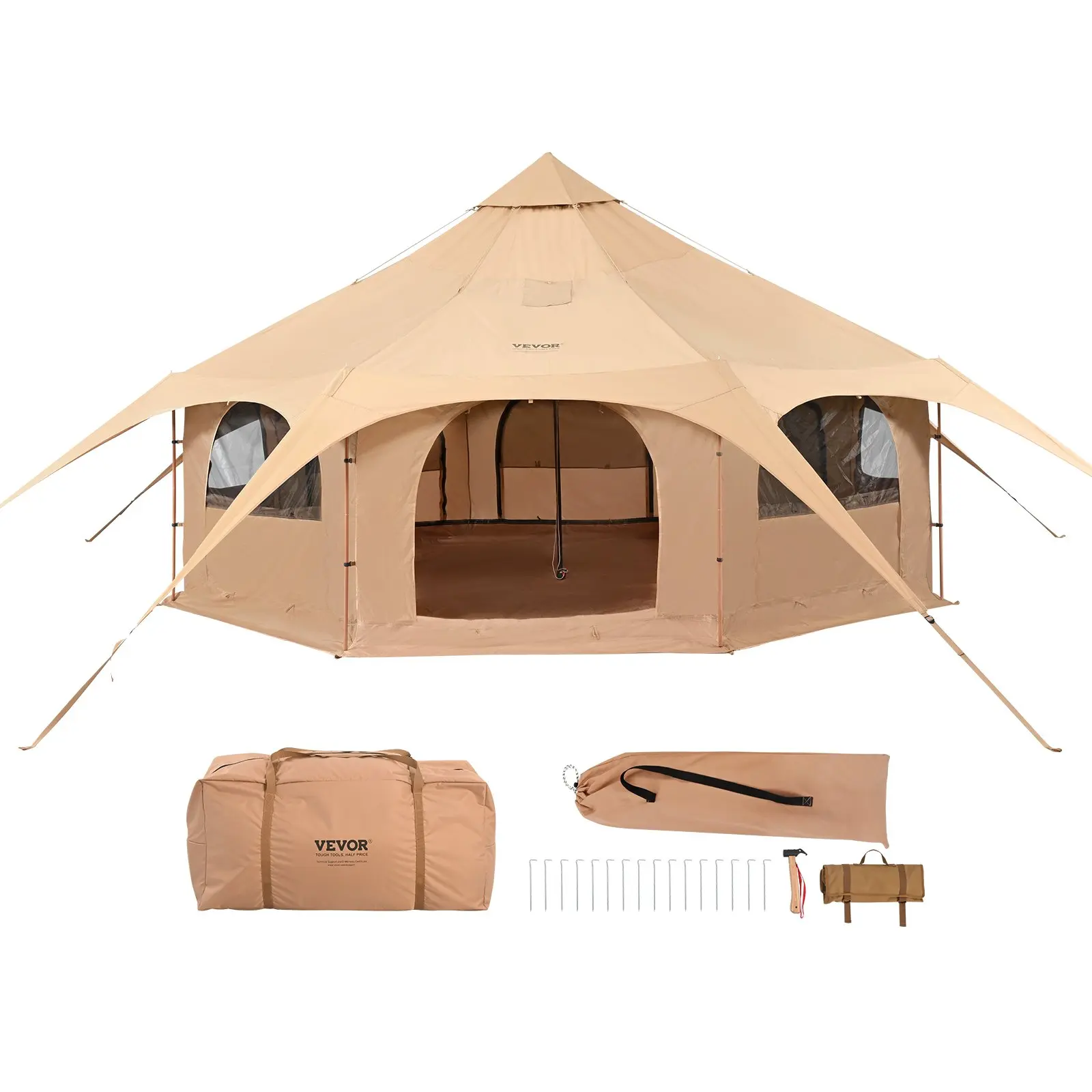 【DealsForYouDays】VEVOR Canvas Tent, 4 Seasons 5 m/16.4 ft Bell Tent, Canvas Tent for Camping with Stove Jack, Breathable Yurt Tent for up to 8 People, Family Camping Outdoor Hunting Party