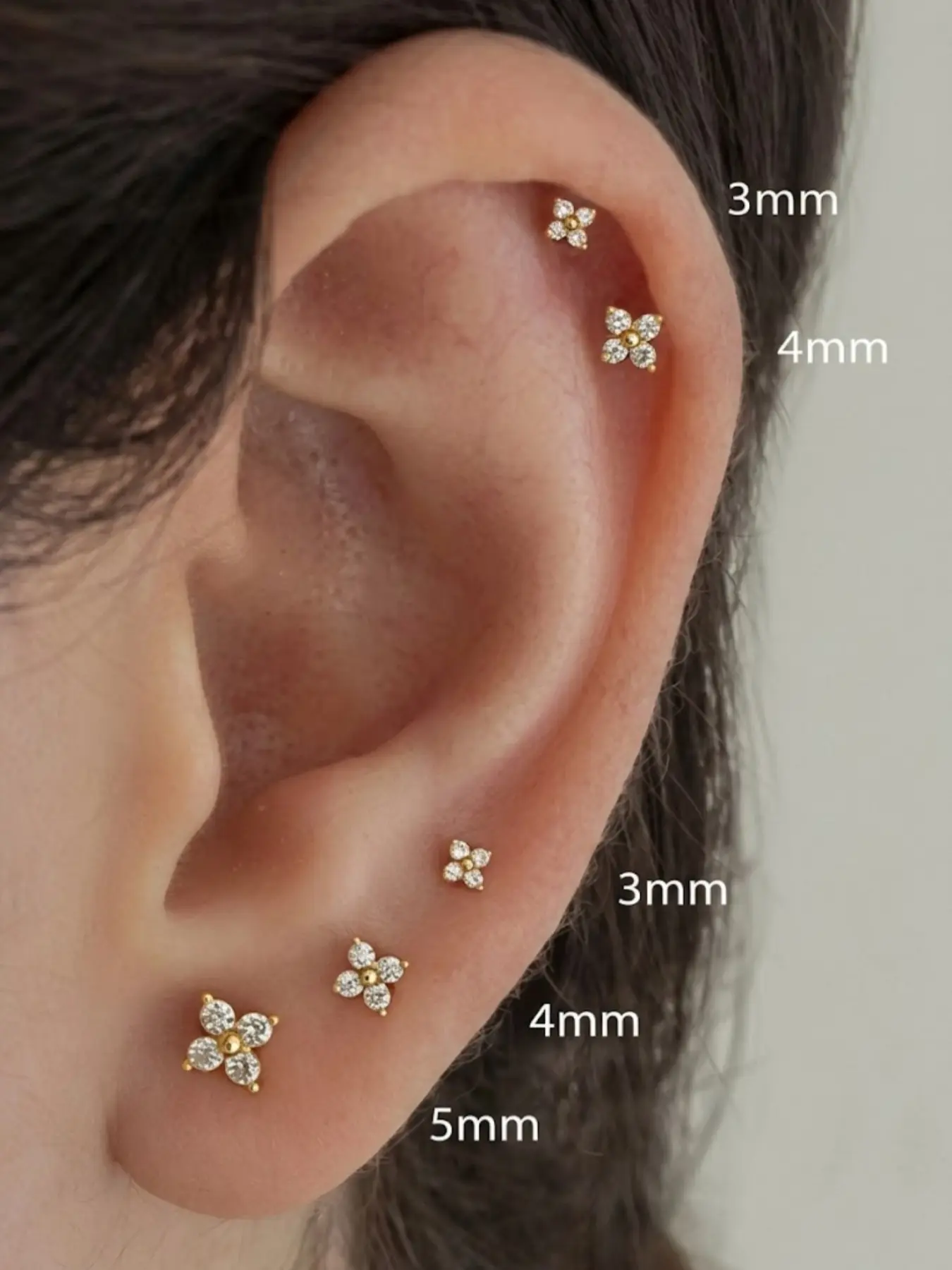Dainty CZ Cubic Zirconia Flower Stud Earrings, Tiny 3mm/4mm/5mm Minimalist Cartilage Helix Tragus Piercing Jewelry for Women