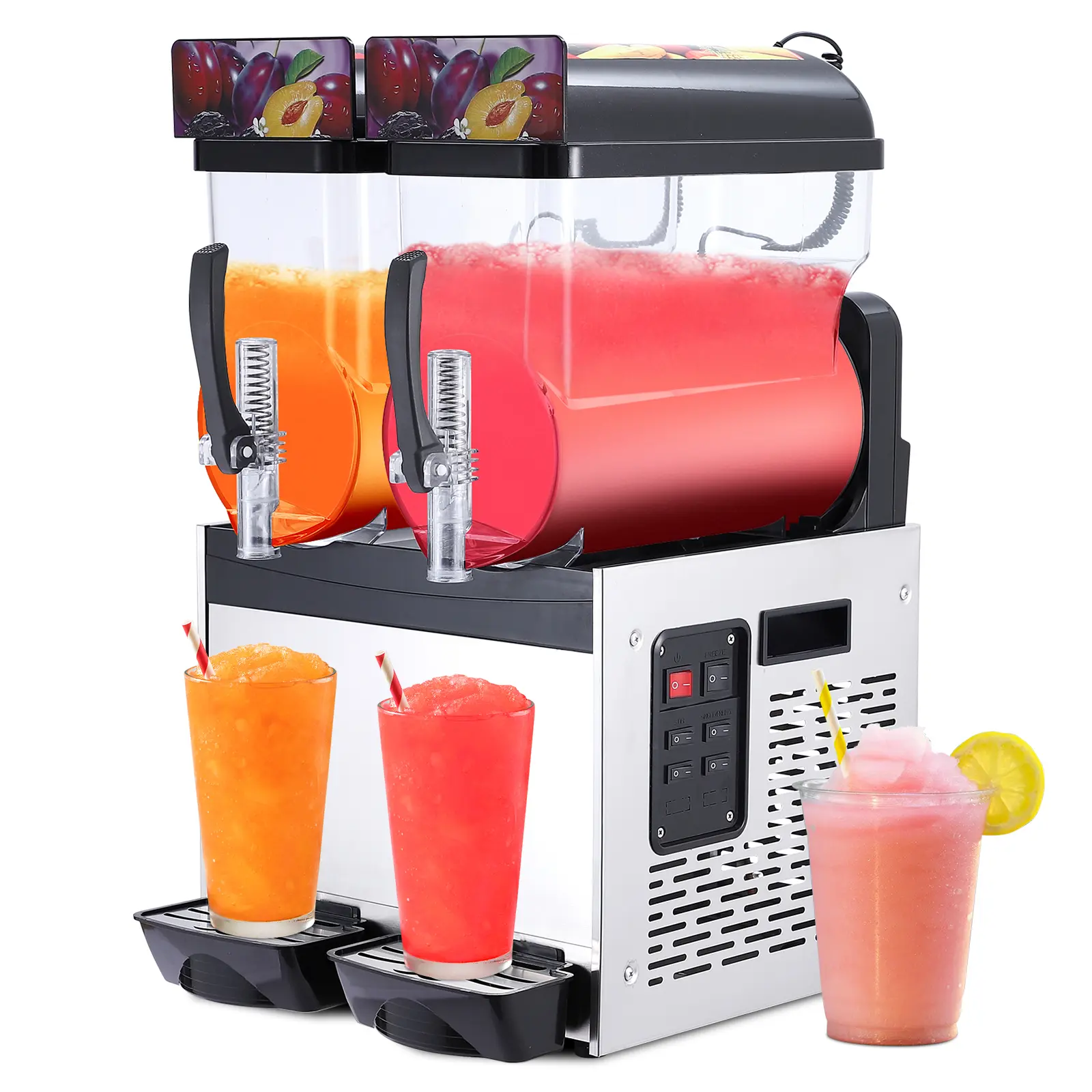 Garvee High-Efficiency 3-Tank Commercial Slushie Machine, Stainless Steel Frozen Margarita Slush Maker 15L/24L/36L, 700W/860W Low Noise Slush Machine with Self-Cleaning Function, for Restaurants Bars Cafes Home Party Use