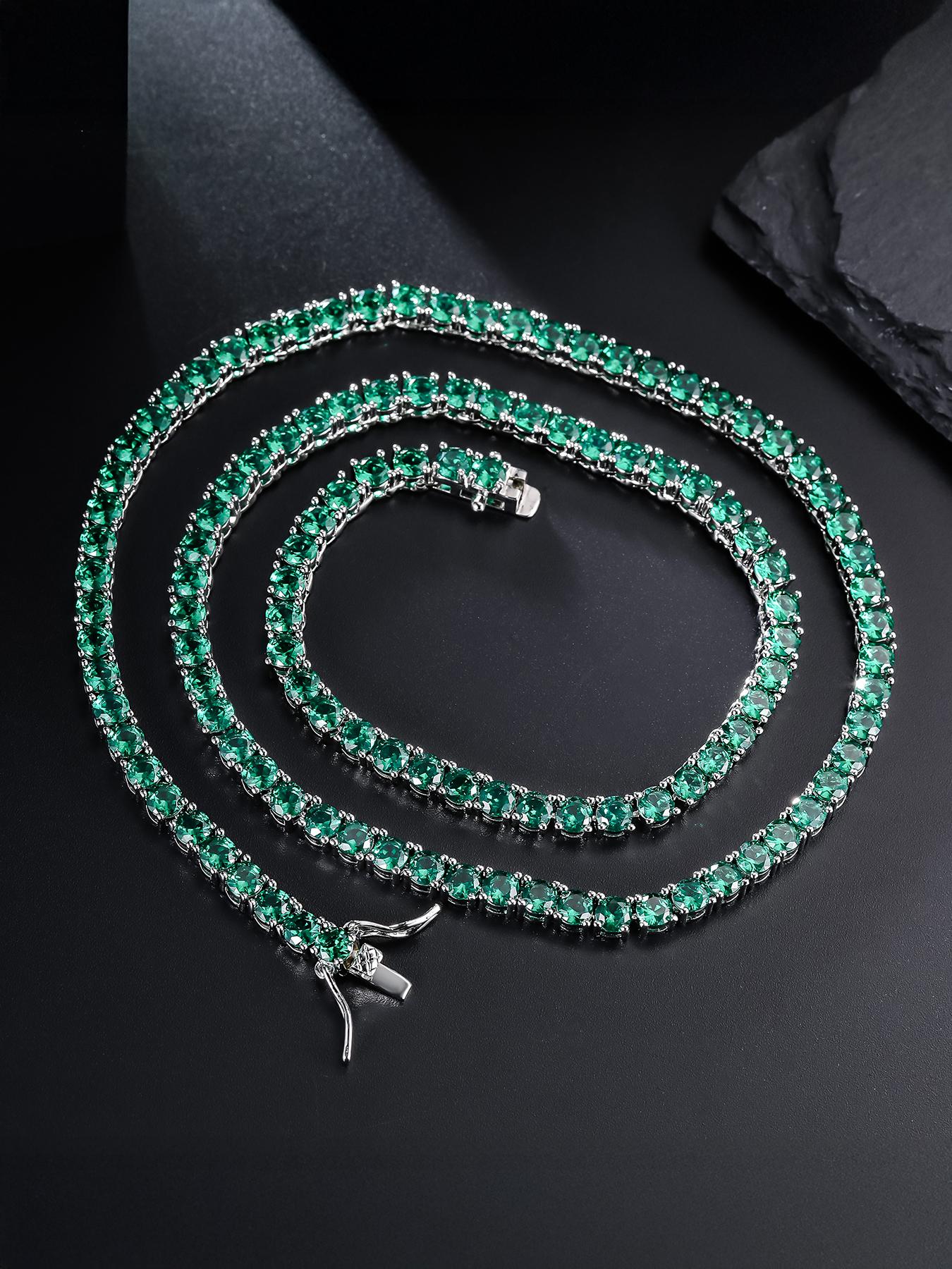 1pc ICED CHICS 4mm green single-row zircon necklace, tennis chain, Cuban Link Chain, hip-hop casual, neat copper-inlaid zircon, exquisitely crafted, can be worn stably without color change
