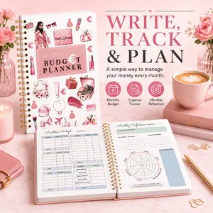 1pc Pink Budget Planner for Women, 100 Pages Money Management Notebook, Monthly Budget Planner with Expense Tracker, Income Tracker, Financial Goals & Reflection Pages, Spiral Bound Gift, Monthly Bill Organizer