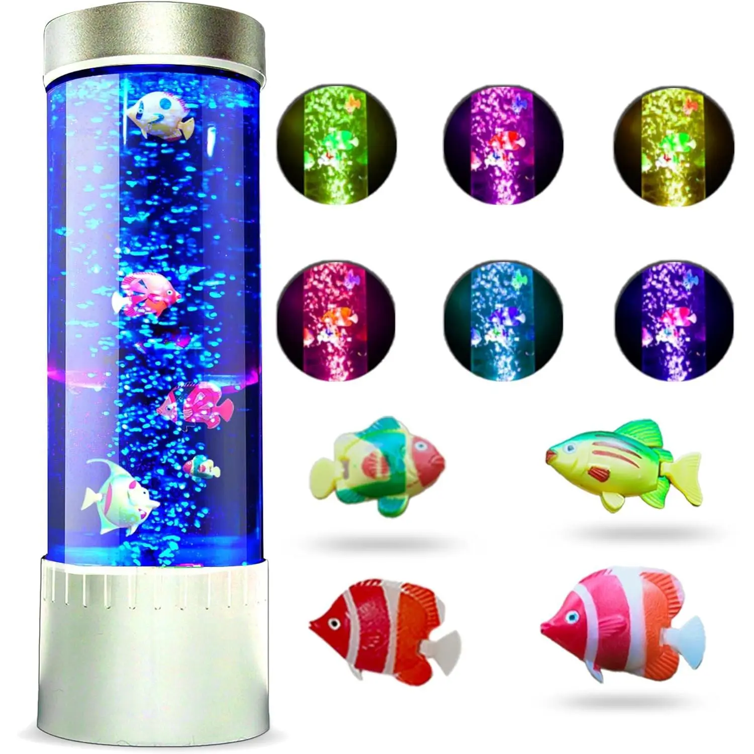 Bubble Fish Lamp | Desktop Sensory LED Bubble Lamps | 7 Color Changing Fake Aquarium Night Light | Artificial Fish Tank with Moving Fishes | Home Decor, Gift for Kids, Adults, ADHD & Autism