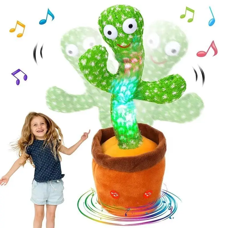 Rechargeable Unisex Dancing Cactus Plush Toy - Funny, Talking, Repeats What You Say, Sings, Shakes, Soft Fabric - Interactive Kids Toy for Birthday Gifts