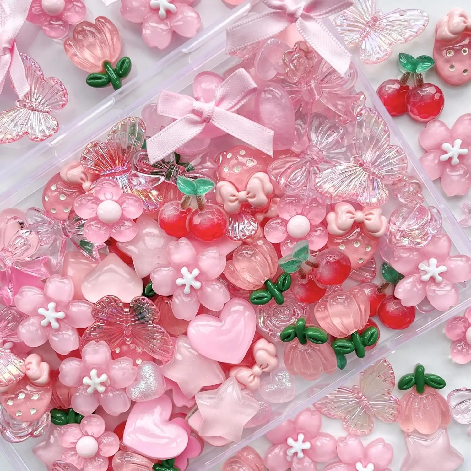 CasaPopz 60 Pcs Kawaii Charms Bulk Kit, Flatback Resin Charms for Crafts, Mini Acrylic Decoden Embellishments for Phone Case Decorating, Junk Case DIY Kit, Slime Scrapbooking Decoration