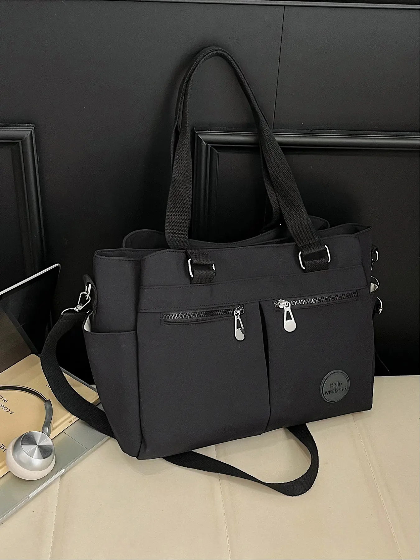 Women's Casual Versatile Handbag Shoulder Bag, Lightweight Plain Color Multi-Pocket Large Tote, Commuter Travel Daily Use