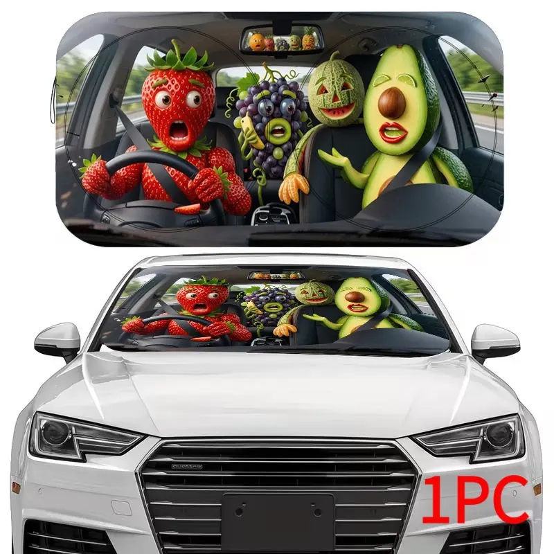 Funny Cartoon Fruit Crew Car Windshield Sunshade, UV Protection, Foldable, Cool Vehicle Accessory, Car Sun Shades, Fits Sedan, Suv, Off-Road, Sun Cover for Car Windshield