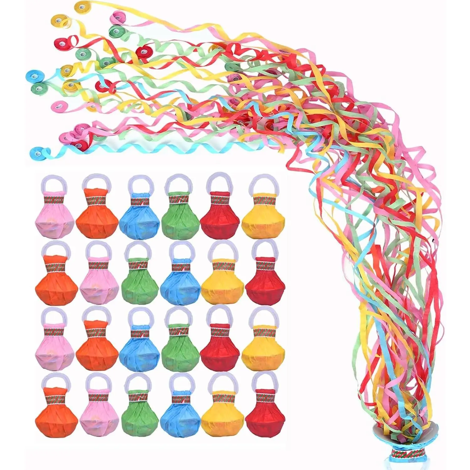 24Pack Colorful Hand Thrown Streamer Poppers No Mess Confetti Streamers for Weddings Birthdays Parties Events Quiet Easy Cleanup