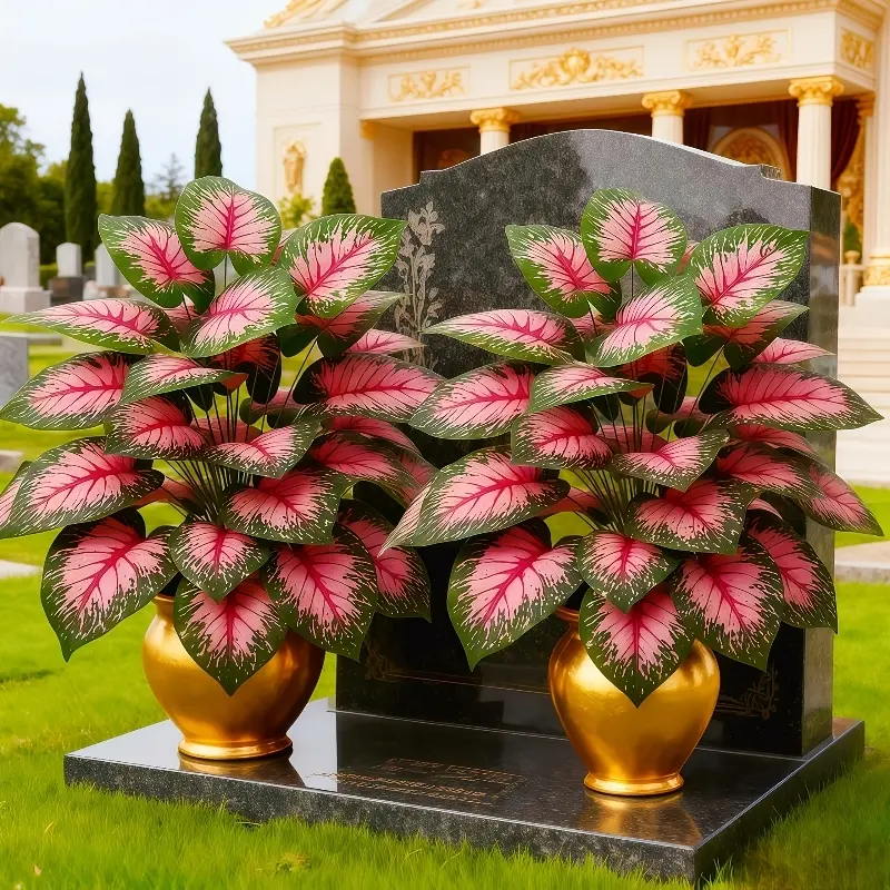 2 large bright colored palm tree simulation green plants, multi-purpose plastic disposable, outdoor accessories, cemetery tombstone decorations, memorial souvenirs, porch and courtyard large ornaments, garden green plant decoration