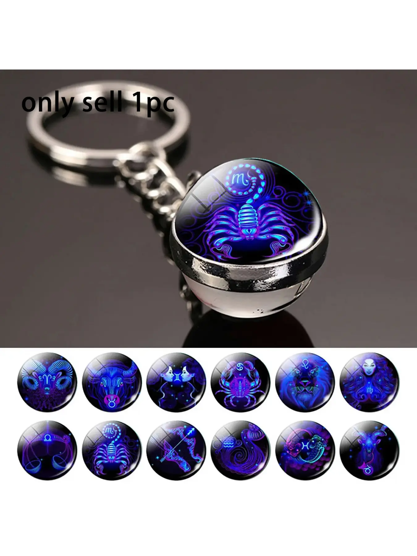 Zodiac keychains, double-sided crystal ball luminous pendant, twelve Chinese zodiac keychains, a stylish birthday gift suitable for both men and women, Fashion Keychain, Keychain Collectibles
