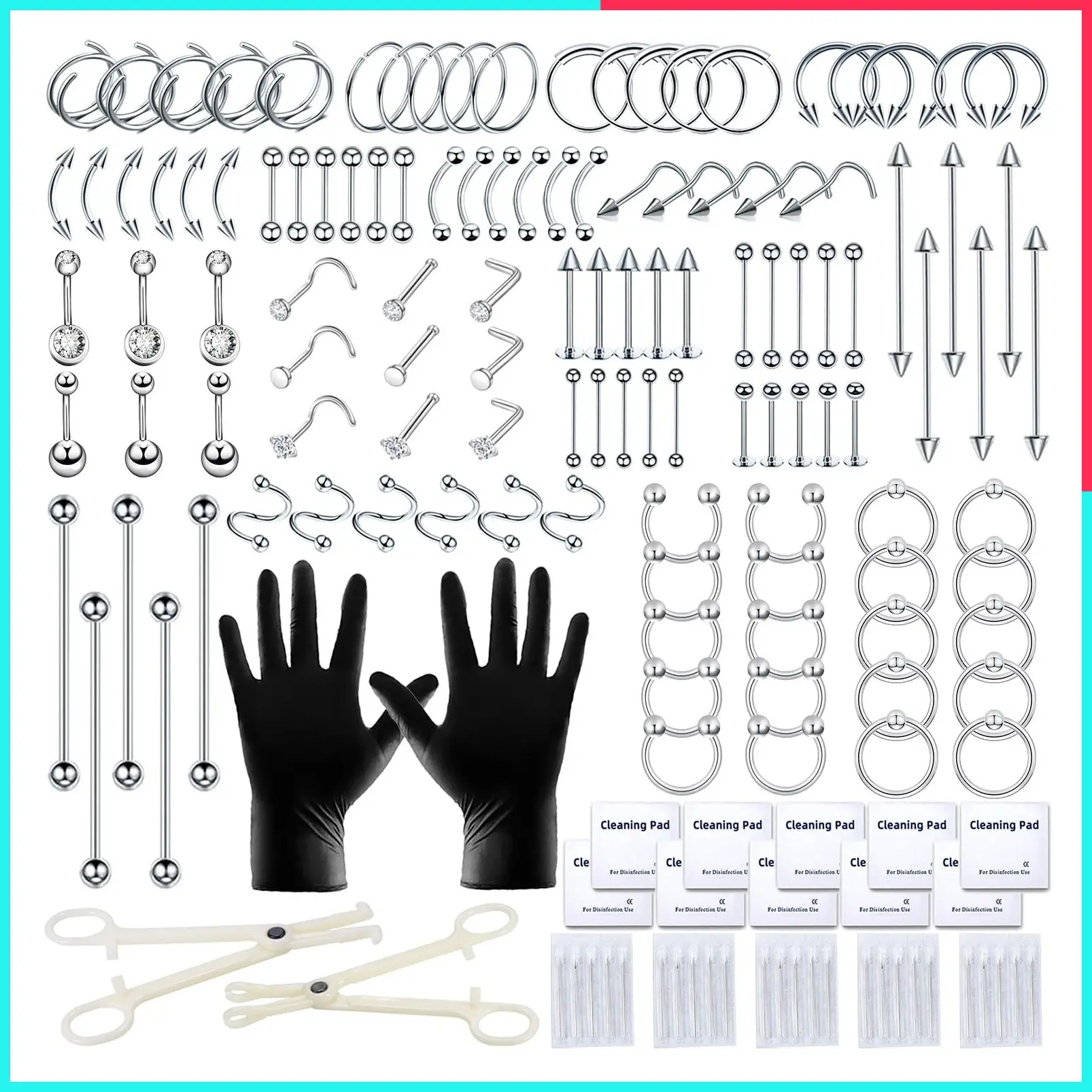 153Pcs Body Piercing Kit with 12G 14G 16G 20G Needles and 316L Stainless Steel Jewelry for Nose Belly Lip Ear and More