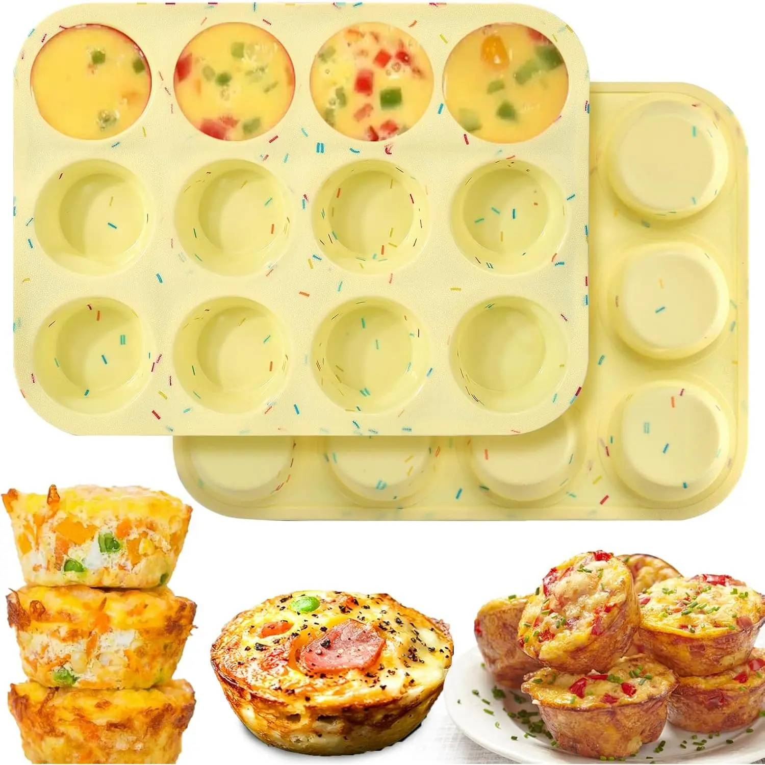 Silicone Egg Bite Molds - 2-Pack 12-Cavity Nonstick Kitchen Muffin Pan for Baking, Tarts