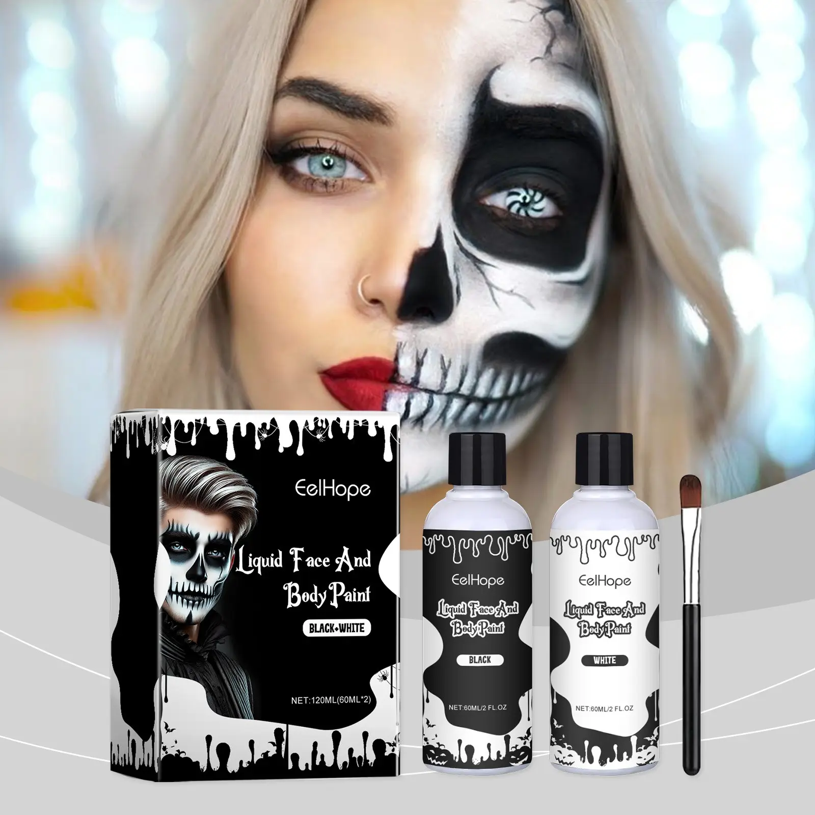 Halloween Face Paint Kit, Quick Dry Multicolor Makeup Liquid, DIY Clown Face Painting, Party Cosplay Costume Supplies