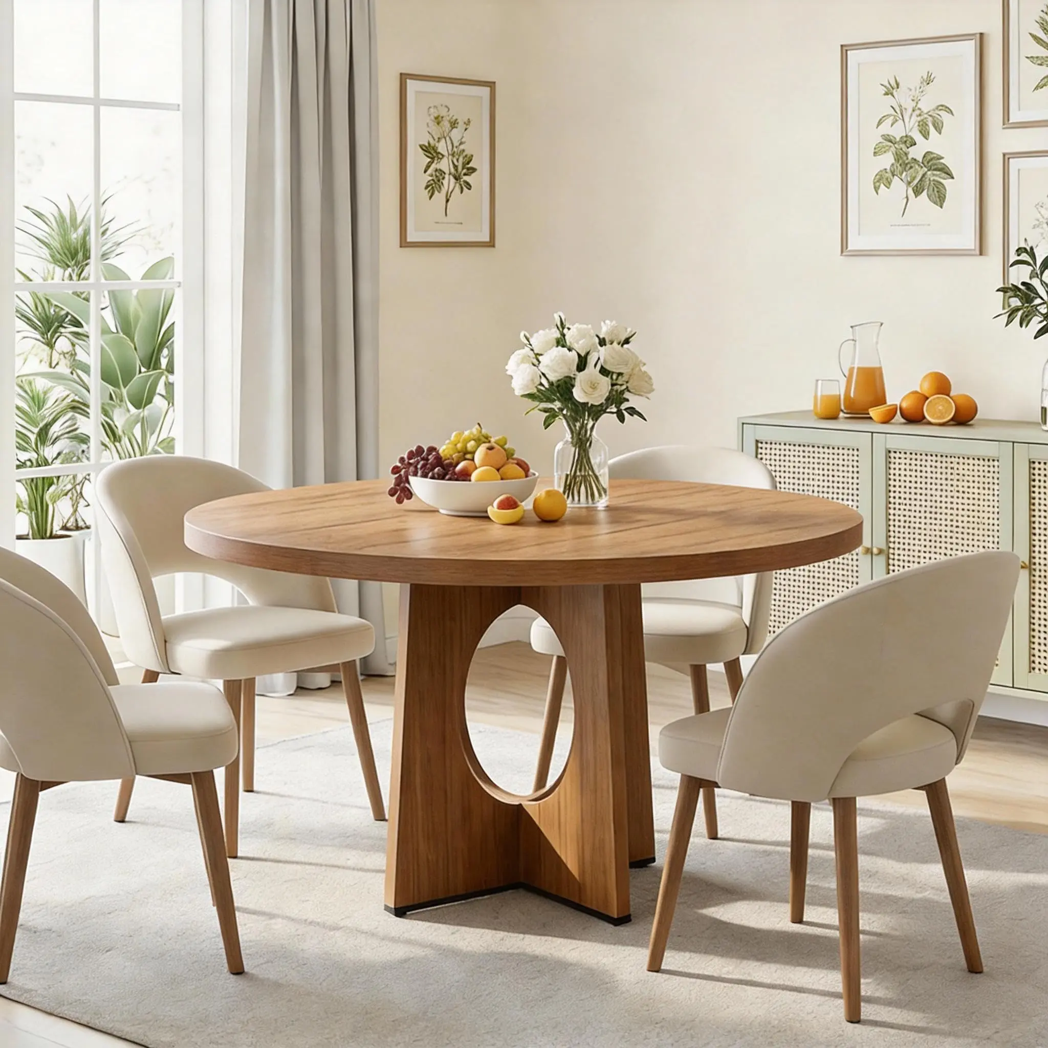 47" Round Dining Table, Sturdy Pedestal Base & Space-Saving Kitchen & Dining Room Table for Living Room, Kitchen, Apartment