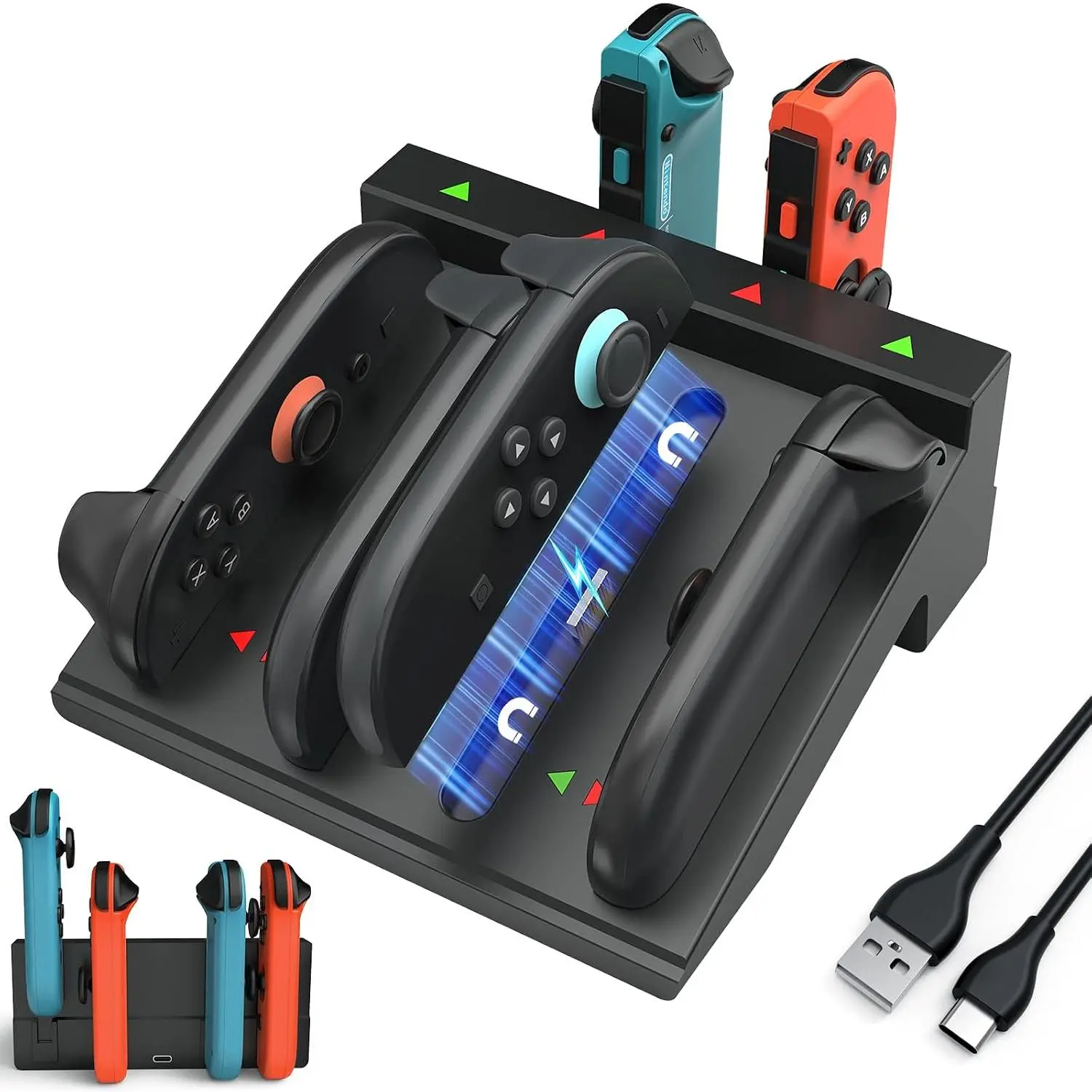 Controller Charger for   2 & 1 & OLED, 8 in 1   Dock, Controller Charger Station with Ultra- , LED Indicators, Overcharge Protection