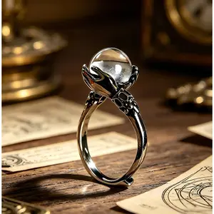 Women's Witchtok Vintage Guardian Open Band Ring - Copper-Plated, Hands Holding Crystal, Protective Pagan Costume Jewelry, Witchcraft Crystal Goth Alternative Artistic Adjustable Fitted Witchy Gift (Size 6-10), Witchcraft Rings, Crystal Rings summervibes☀