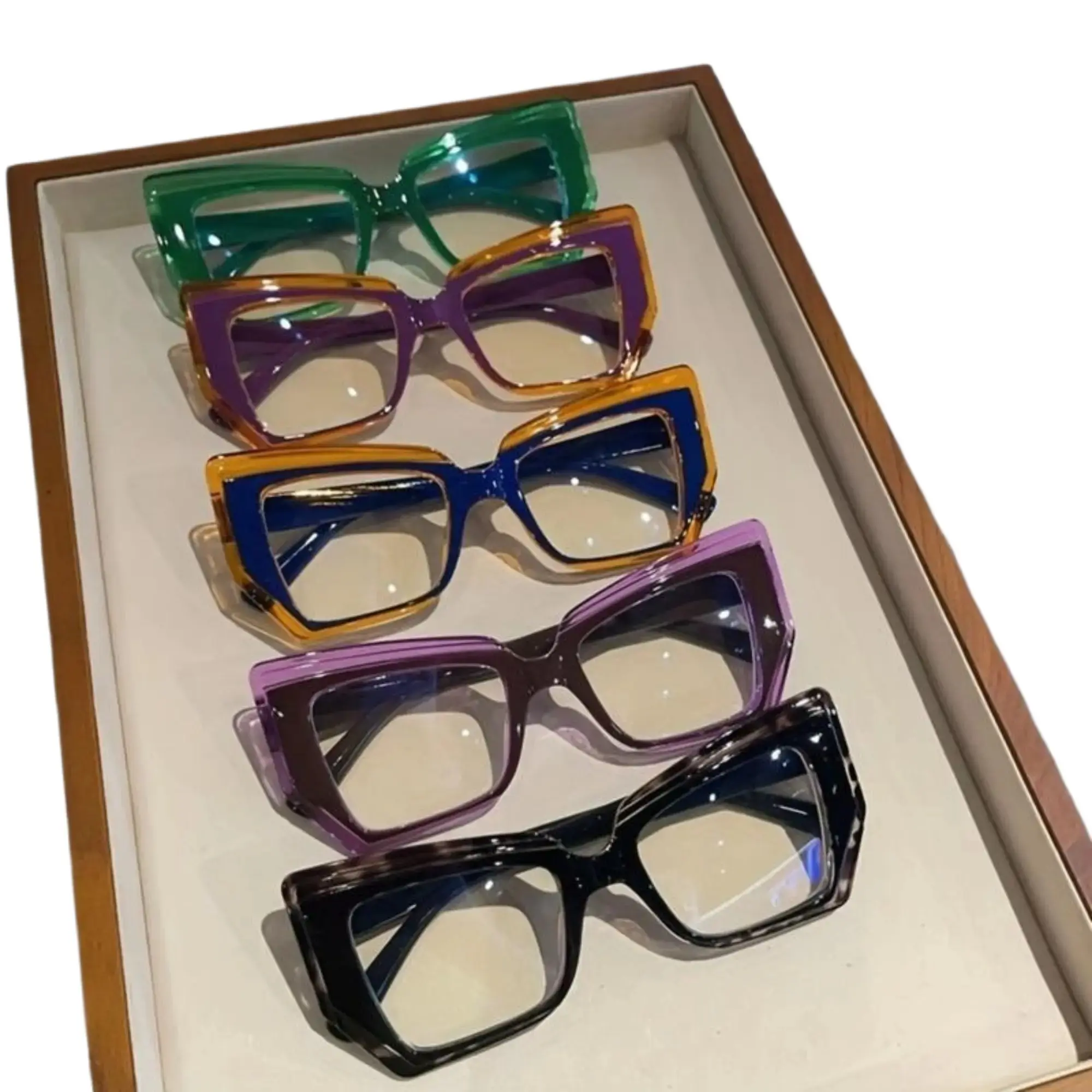2026 New 5-Pack Retro Cat-Eye Non-Prescription Glasses, Large Polygonal Colorblock Frames Inspired By French Oil Paintings, Minimalist Stylish Decor Eyewear Suitable For Daily Casual Outfits Business Formal Occasions For Women