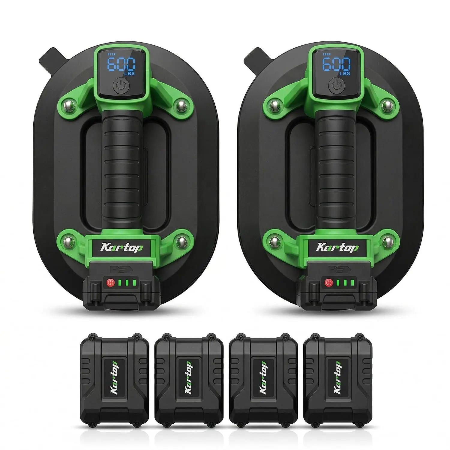 Duty Suction Cups for Lifting, 600LBS Battery Powered Suction Tool with Display, 4x2400mAh Batteries, Electric Lifter for, Tile,, Large