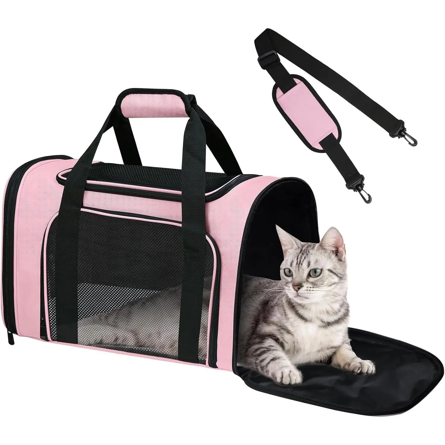 Soft Sided Pet Carrier - TSA Approved Collapsible Waterproof Travel Carrier for Small/Medium Cats Dogs Puppies (Up to 15lbs) - Pink