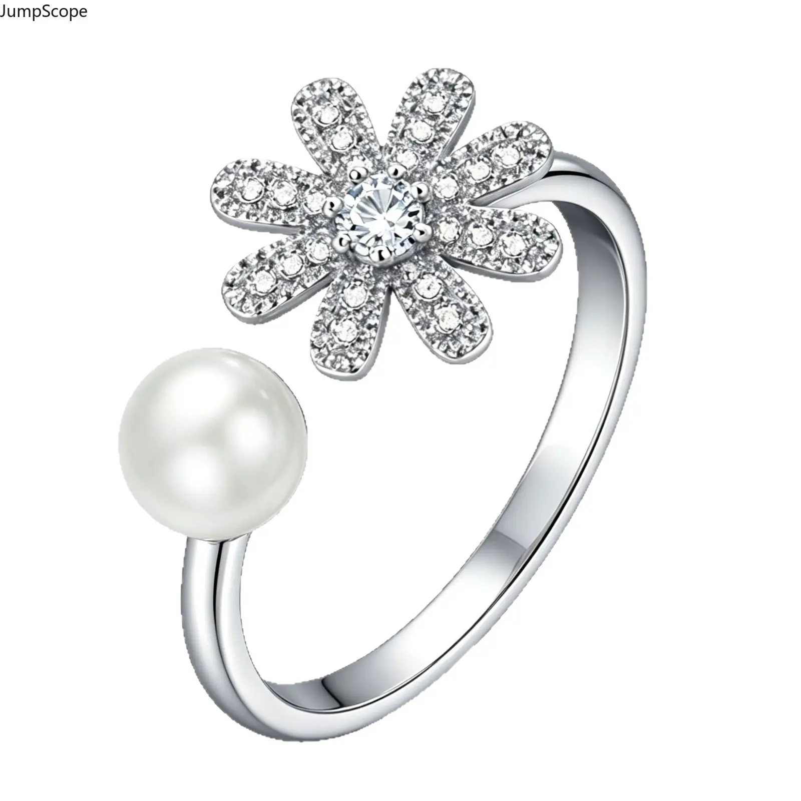 Asymmetrical Daisy Pearl Statement Open Ring, Ideal for Casual Outfits, Dating Styling, Spring Fashion & Affordable Sweet Sentimental Gifts for Her