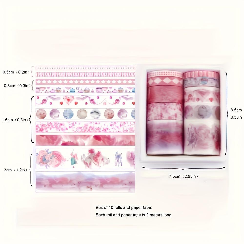 Washi Tape Set, 10 Rolls/box Random Color Cute Illustrations Pattern Washi Tape, DIY Decorative Tape for Scrapbooking, Journaling, Gift Wrapping, Gift, Scrapbook Materials, Scrapbook Accessories