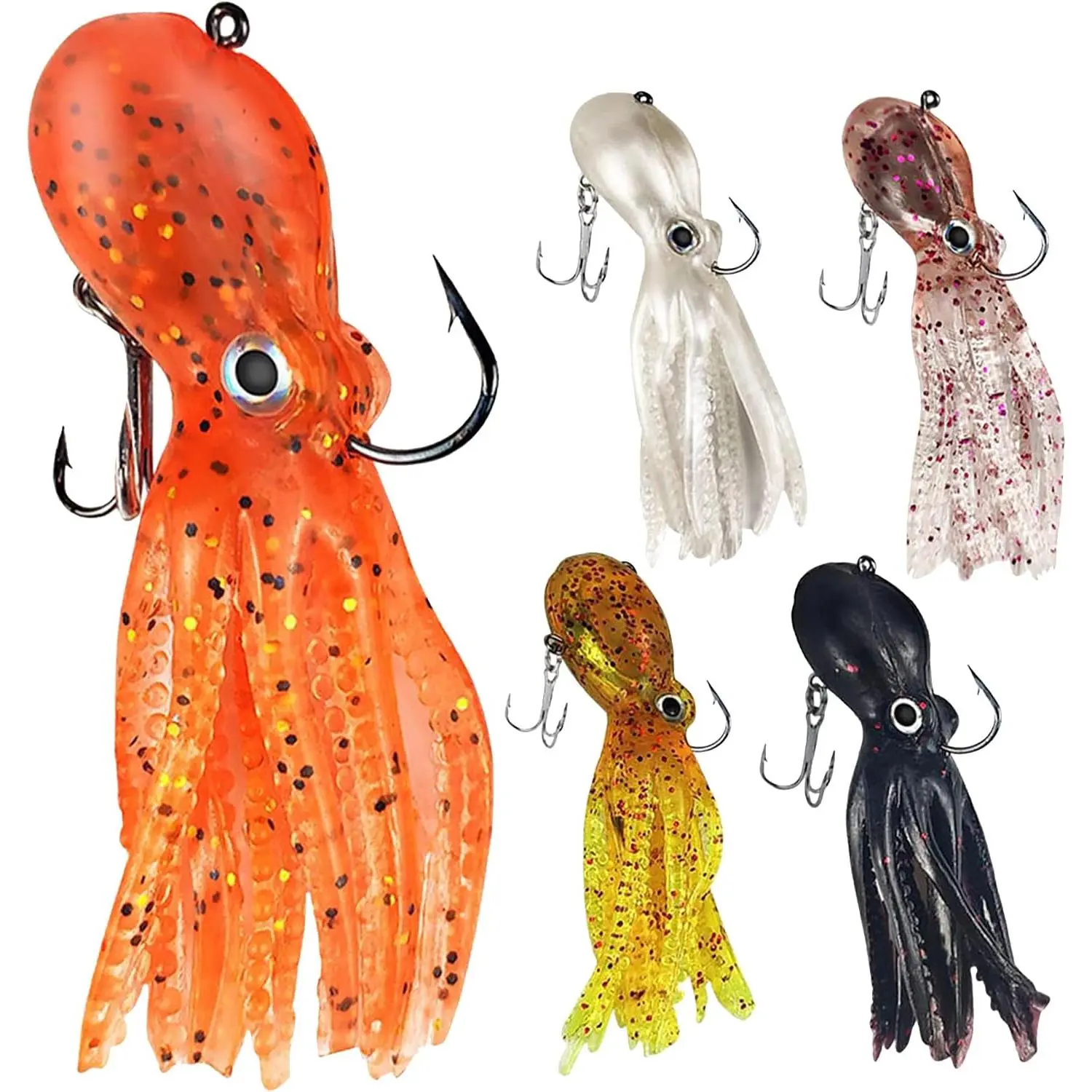 Octopus Swimbait Soft Fishing Lure with Skirt Tail -  Realistic Squid  Durable TPE Squid Jig Lingcod Rockfish Jigs for Saltwater  Fishing, 5 count/Pack