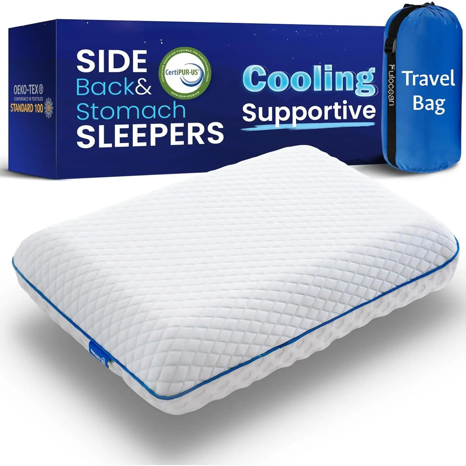 Gel Infused Foam Cooling Pillows - Standard/Twin XL Size Bamboo Rayon Ergonomic Contoured Pillows for Back Sleepers, Anti-Allergic Medium Firm for Neck Shoulder Pain Relief, Machine Washable Breathable, Expands for 24 to 48 Hours, Anti-Snore Snore Relief