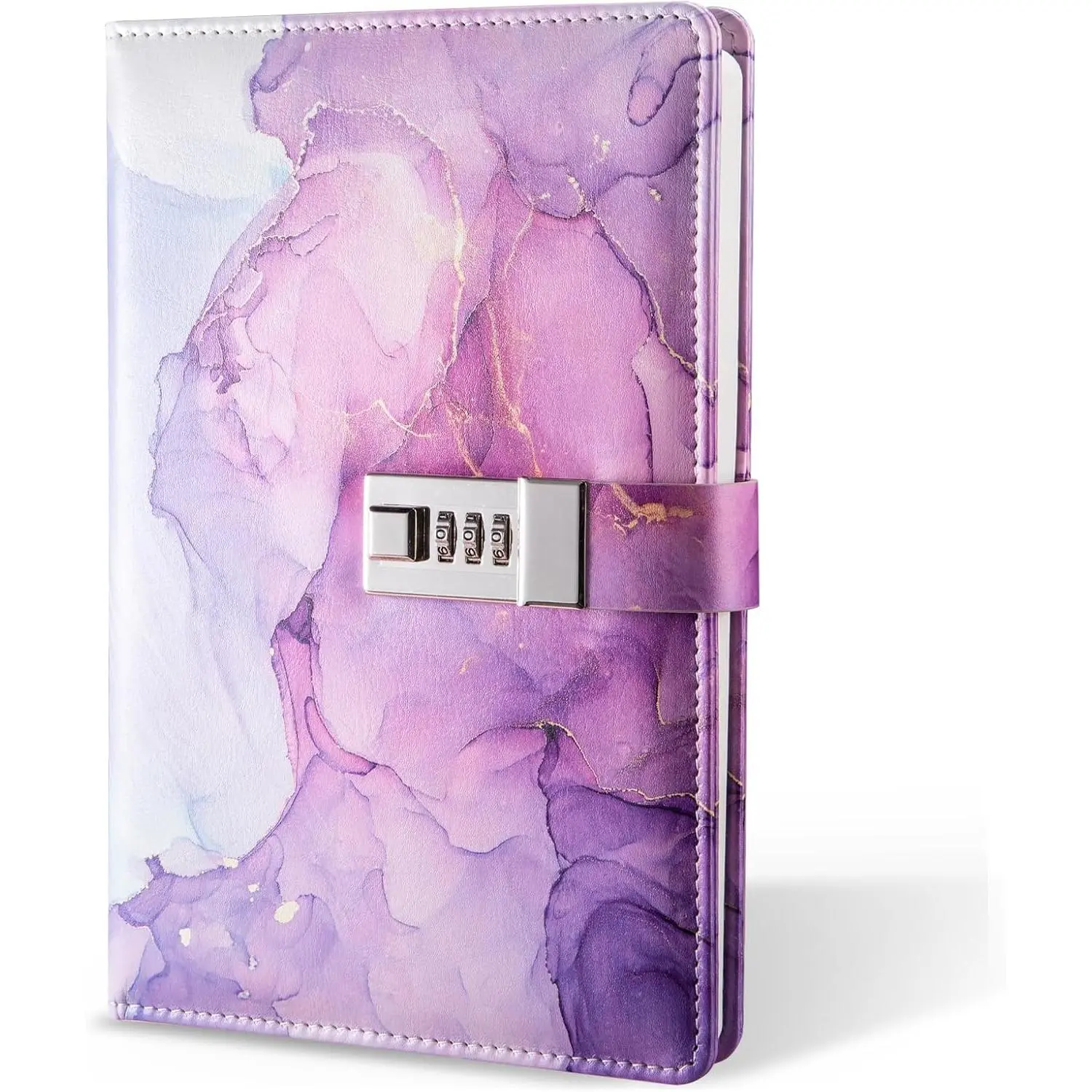 Diary with Lock, A5 Lockable Journal, PU Leather Combination Lock Diary, Lock Diary Planner Organizer for Men and Women, Office Product 8.6 x 5.9 in-