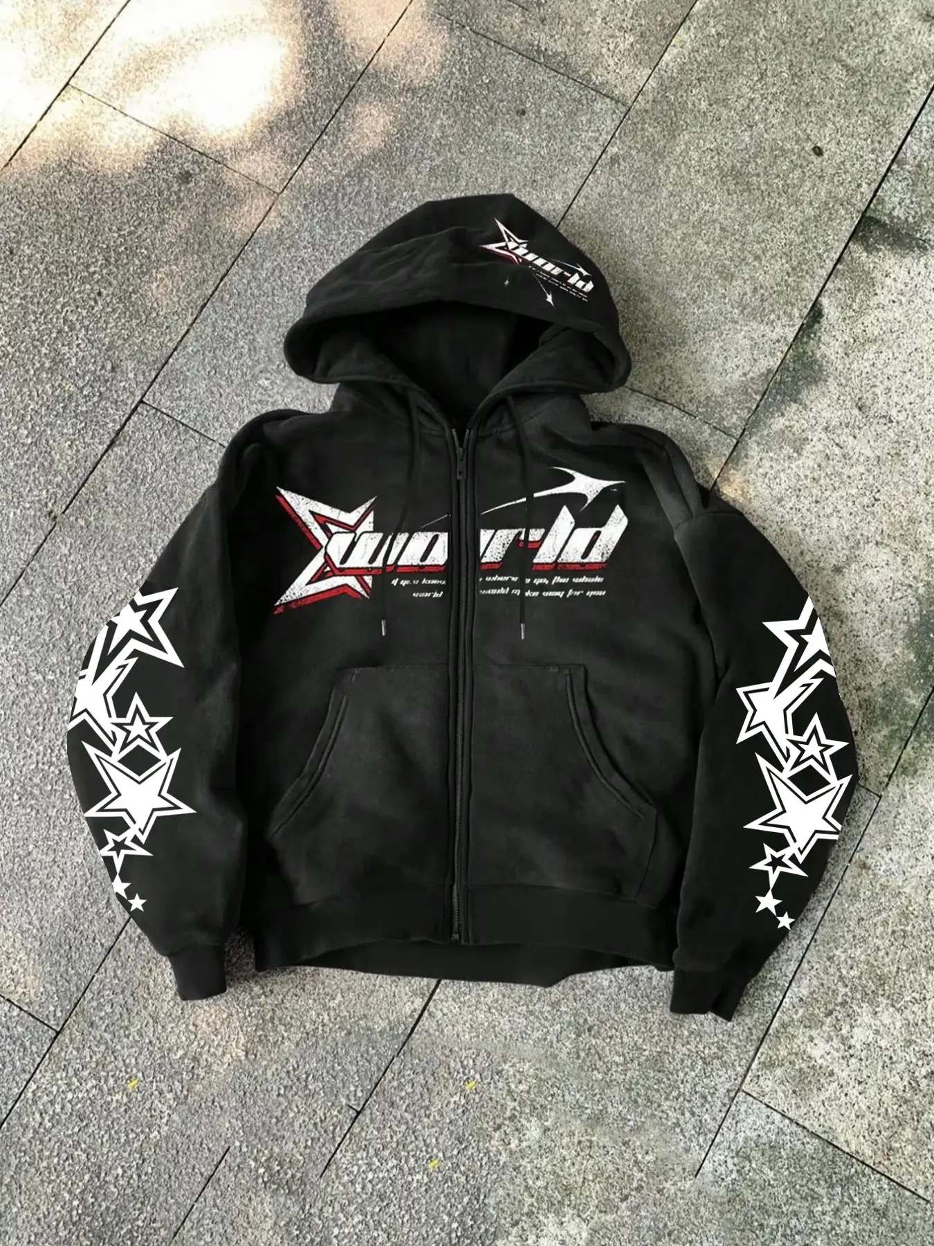 Men's Zipper Hooded Jacket, Letter Star Pattern Print, Trendy Casual Outerwear, Comfortable Loose-Fit Sweatshirt Coat for All Seasons