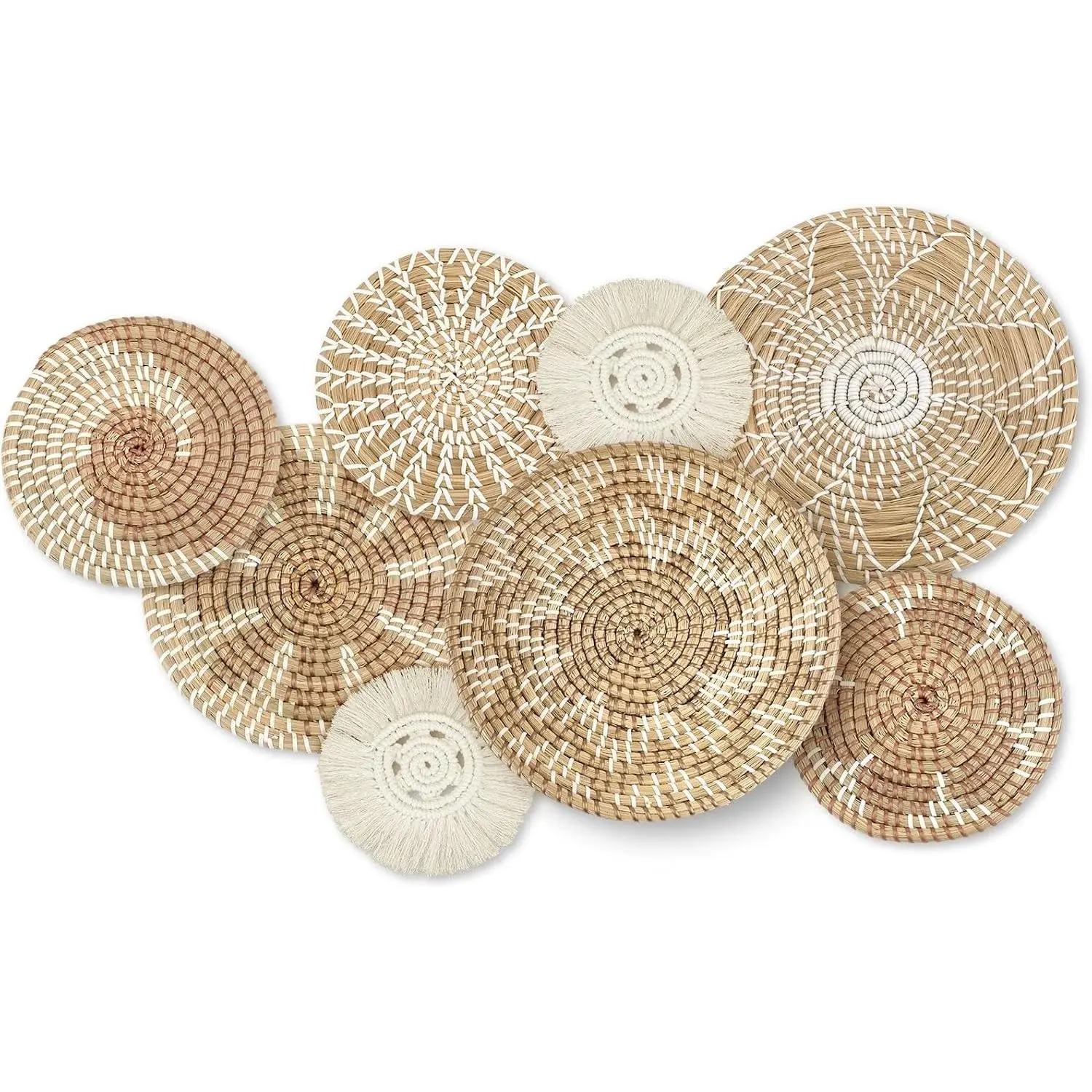 8 Pcs Boho Wall Basket Decor Decorative Bulrush Woven Basket Wall Decor Rustic Farmhouse Hanging Baskets for Kitchen Rustic Home Summer Decorations(Classic)
