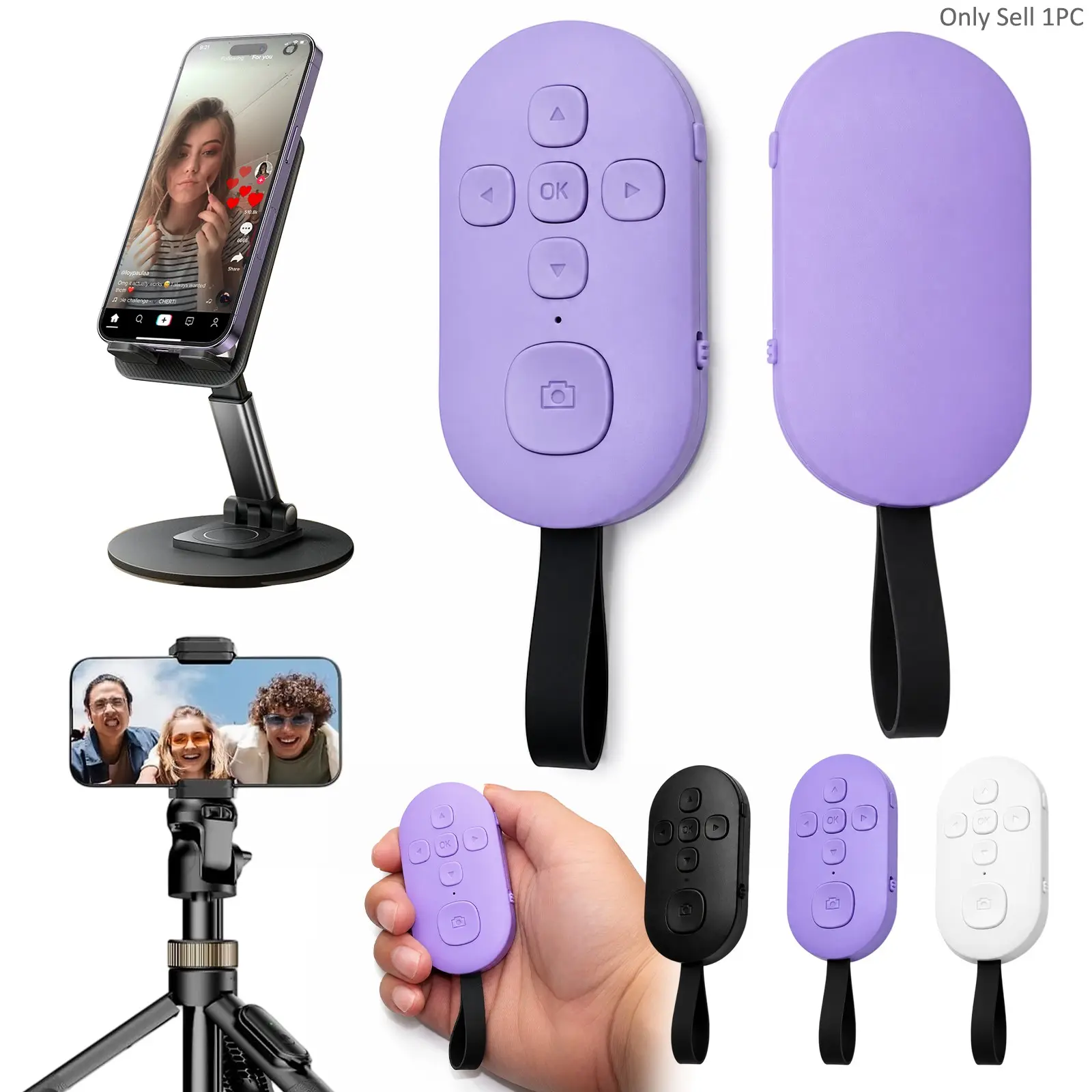 Bluetooth TikTok Vlogging Remote Control for iPhone and Android, Hands-Free Video Scrolling Controller with Page Turner, Volume Control, Like, Play Pause and Selfie Shutter