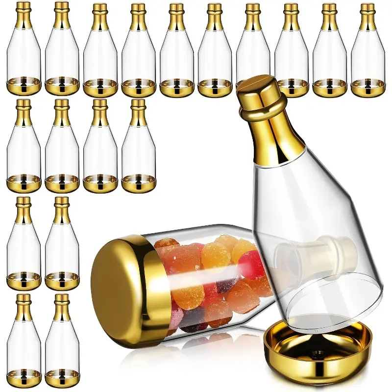 Gift for Her/Him 36 Mini Champagne Candy Bottles, DIY Party Favors, Clear Golden Plastic Containers. Perfect for Baby Showers, Bridal Showers, Weddings, And Birthday Parties.