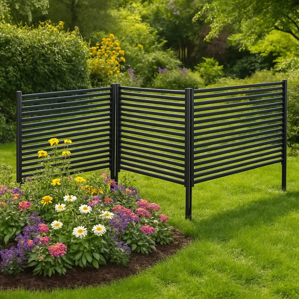 Privacy Fence Panels for Outdoor, 48" x 71" No-Dig Metal Fence, Rustproof Decorative Garden Barrier, AC & Pool Equipment Enclosure, Trash Can Screen, Easy Install Animal & Pet Fence, 2 Panel, Black