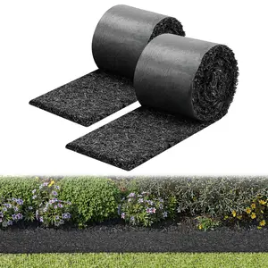 VEVOR Rubber Mulch Mat Roll, 2 Rolls 140 x 4.5 in, Recycled Rubber Permanent Mulch Edging Border, Natural-Looking Flower Barrier with Stakes, 0.5 in Thick Cuttable Garden Edgings for Landscaping, 2 Pack, 140 In