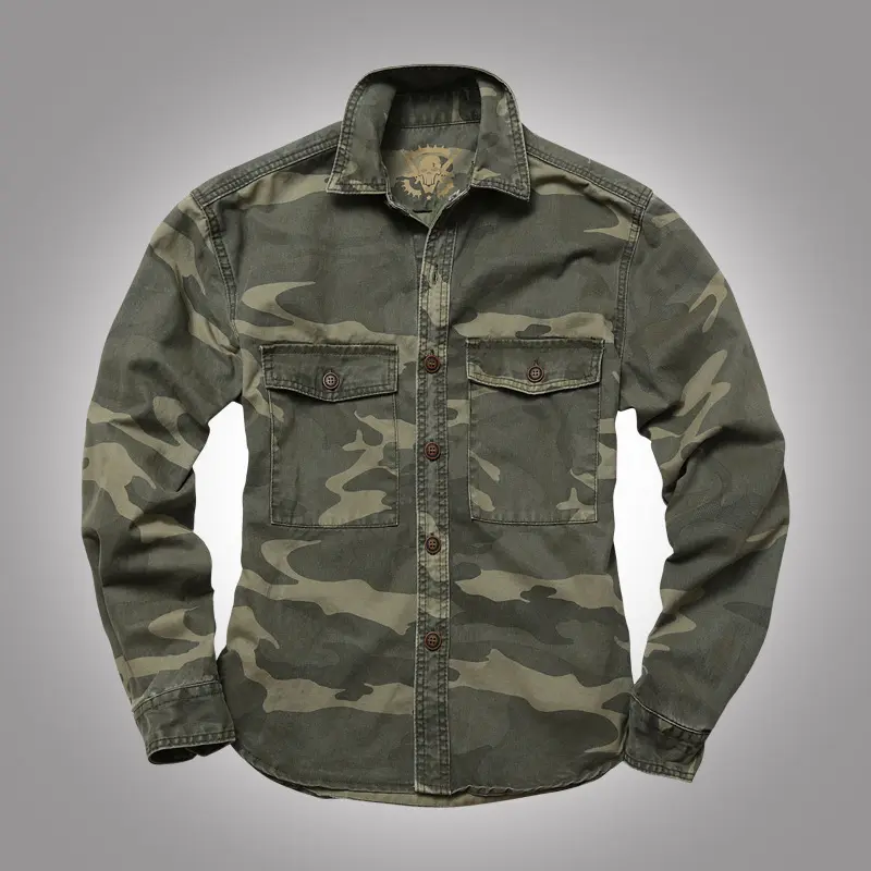 Long Sleeve Camo Shirt Jacket Military Cargo Field Coat Camouflage Outerwear For Outdoor Daily Wear