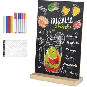 1 Pack 8 x 12 Inch Double-Sided Tabletop Chalkboard Sign with Wood Base, Freestanding Menu Message Chalkboard Stand for Kitchen Wedding Bar Restaurant