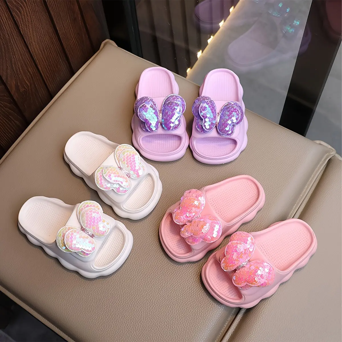 New Girls' Flat Sole Soft Beach Slippers - Children Size Bath/Beach Footwear, 1-Piece Outdoor Use for Bathroom Bathing & Vacation