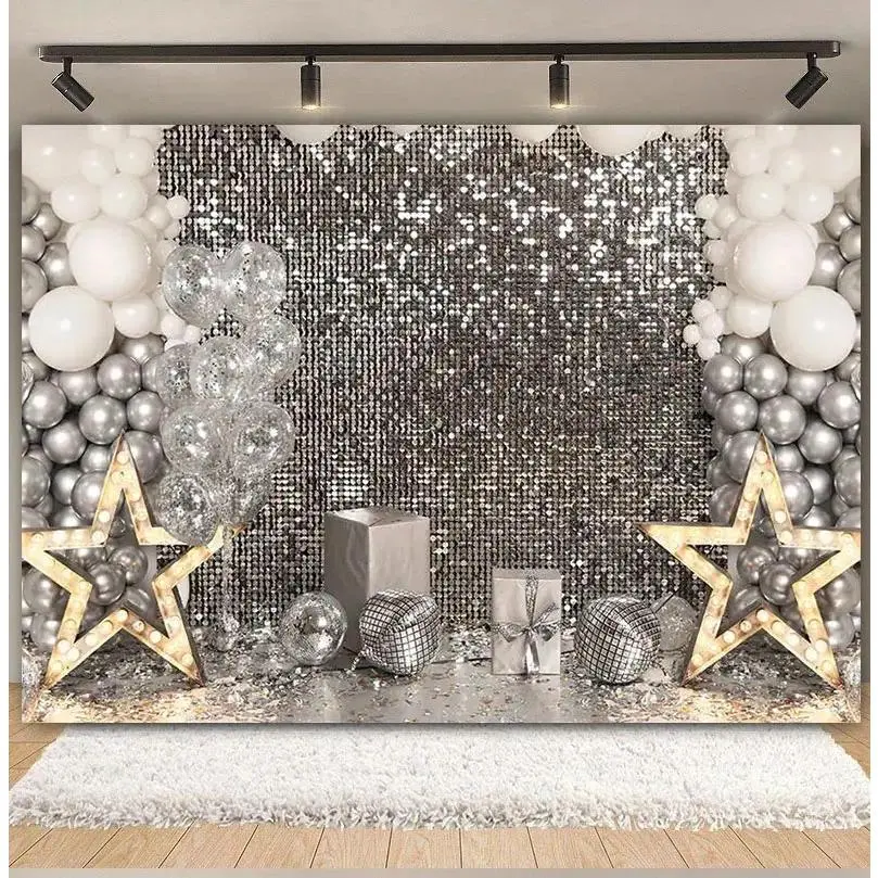 Gold Silver Glitter Disco Backdrop Background Cloth, Shiny Sequin Tapestry Wall Hanging Photography Background Premium Polyester Fabric, Birthday Party Decor, Wedding Celebration, Event Stage Setup, Photo Booth Prop, Studio Background