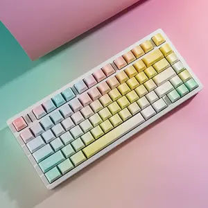131 Key Cherry Profile Macaron Keycaps, 5-Sided Heat Transfer, Dual Color Injection Side-lighted South-facing Suitable for Mechanical Keyboard