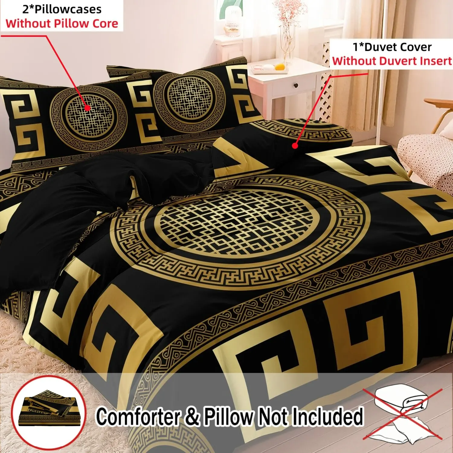 3pcs Set Luxury Baroque Geometric Duvet Cover Set Suitable For Bedroom Hotel Inn School Dormitory Can Be Used As Holiday Gifts Geometric Bedding Set (1*Duvet Cover + 2 Pillowcases, No Comforter, No Pillow)