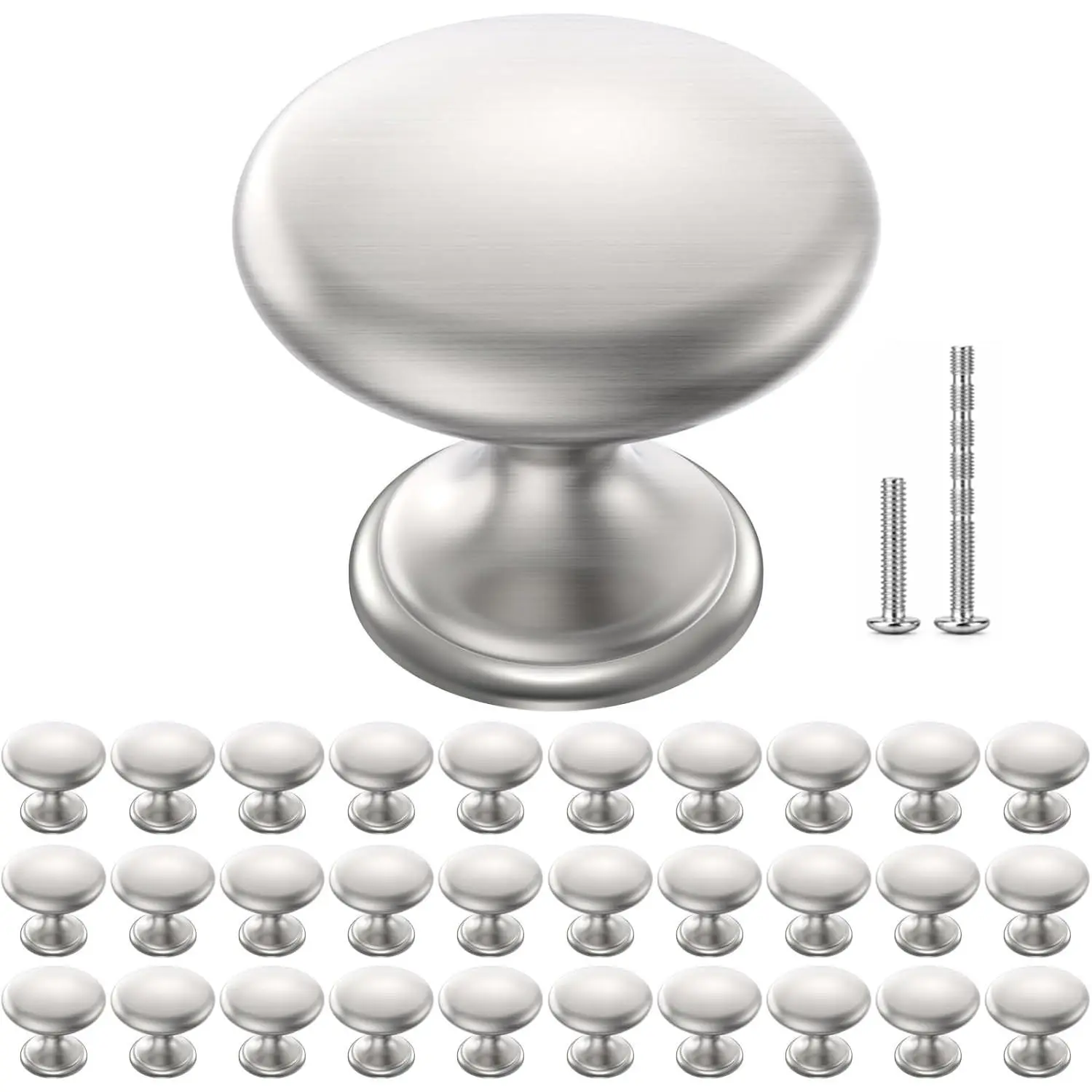 Brushed Nickel Cabinet Knobs 30 Pack, Solid Silver Drawer Knobs with Screws for Dresser Cabinet Cupboard - Modern Hardware for Kitchen Bedroom BathroomGift