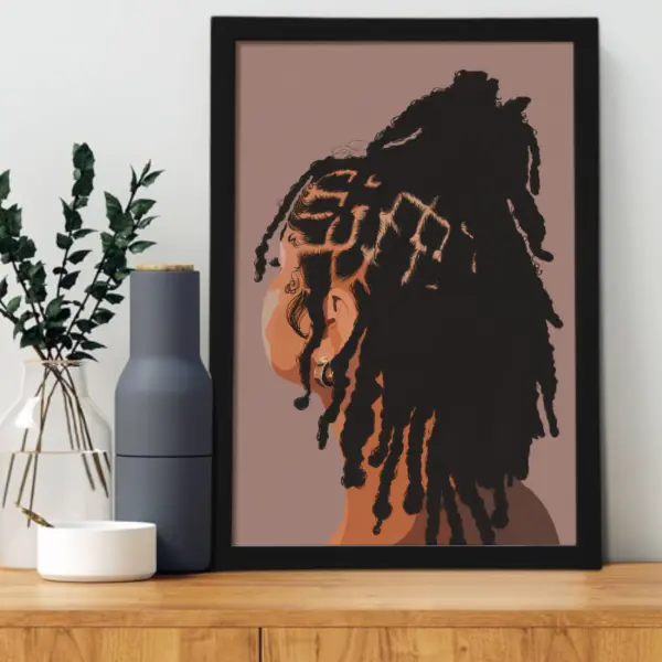 Unframed African American Art Print - Minimalist Waterproof Poster of Artistic Black Woman with Locs, Abstract Face Design, Black Girl Magic Home Decor for Kitchen, Bedroom, Living Room, Bedroom Decor