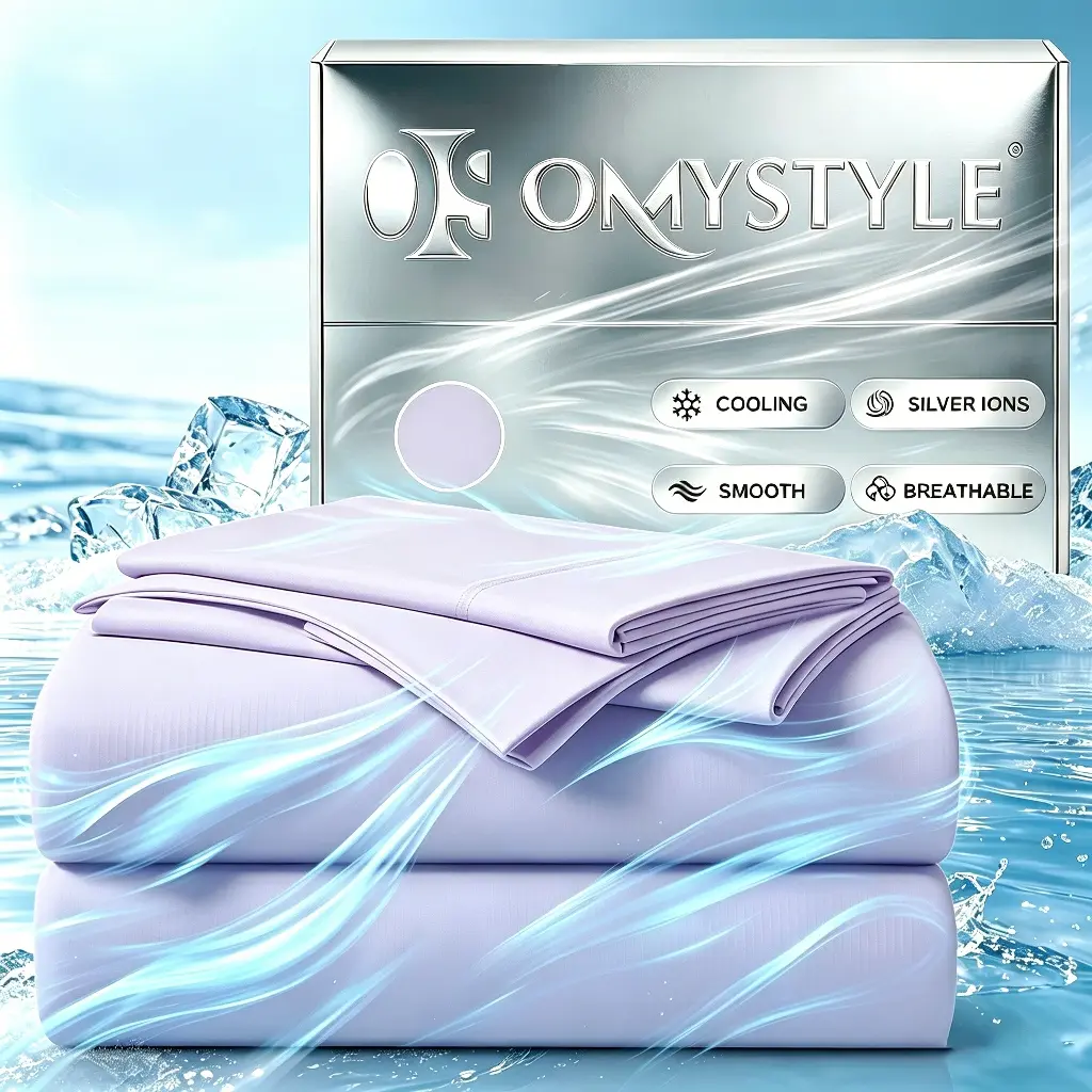 OS OMYSTYLE Silver Infused Bed Sheets Set, Cooling, Breathable & Skin-Friendly, Queen Size Sheets, Soft Elastic Easy Fit, All-Seasons Comfort, Fit For Hot Sleepers, Night Sweats - Smooth Sheets For Room Decor - T/F/Q/K