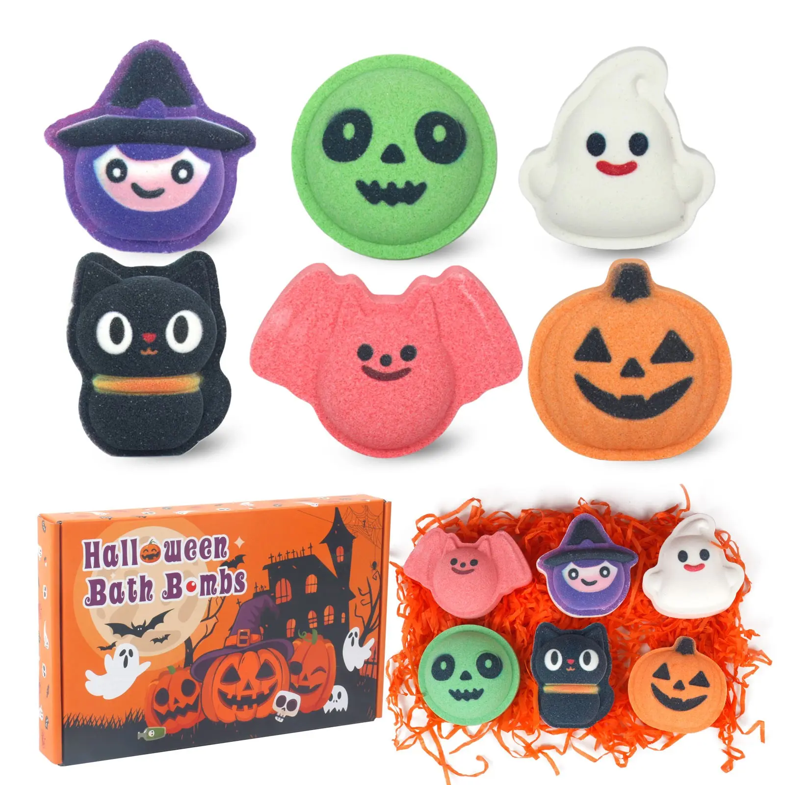 Halloween Essential Oils Bubble Bath Salts, Festive Relaxing Body Care Pumpkin Bat Skull Ghost Cat Magician Design, Kids' Bath Bombs, Girls' Holiday Gifts