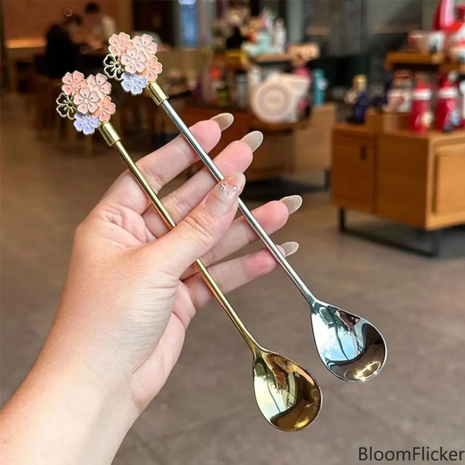 4 Pack Stainless Steel Spoon Set, Elegant Japanese Cherry Blossom Long Handle Utensils, Multi-Use Mini Spoons For Ice Cream, Dessert And Daily Household Serving