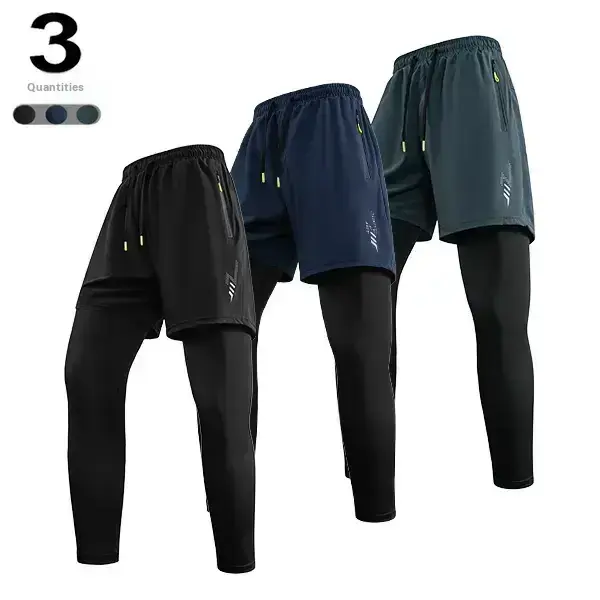 Men’s two way quick dry breathable stretch sports pants featuring an elastic waistband, built in phone pocket, and towel loop breathable, comfortable quick dry fabric suitable for all seasons perfect for outdoor running, gym workouts, and other outdoor ac