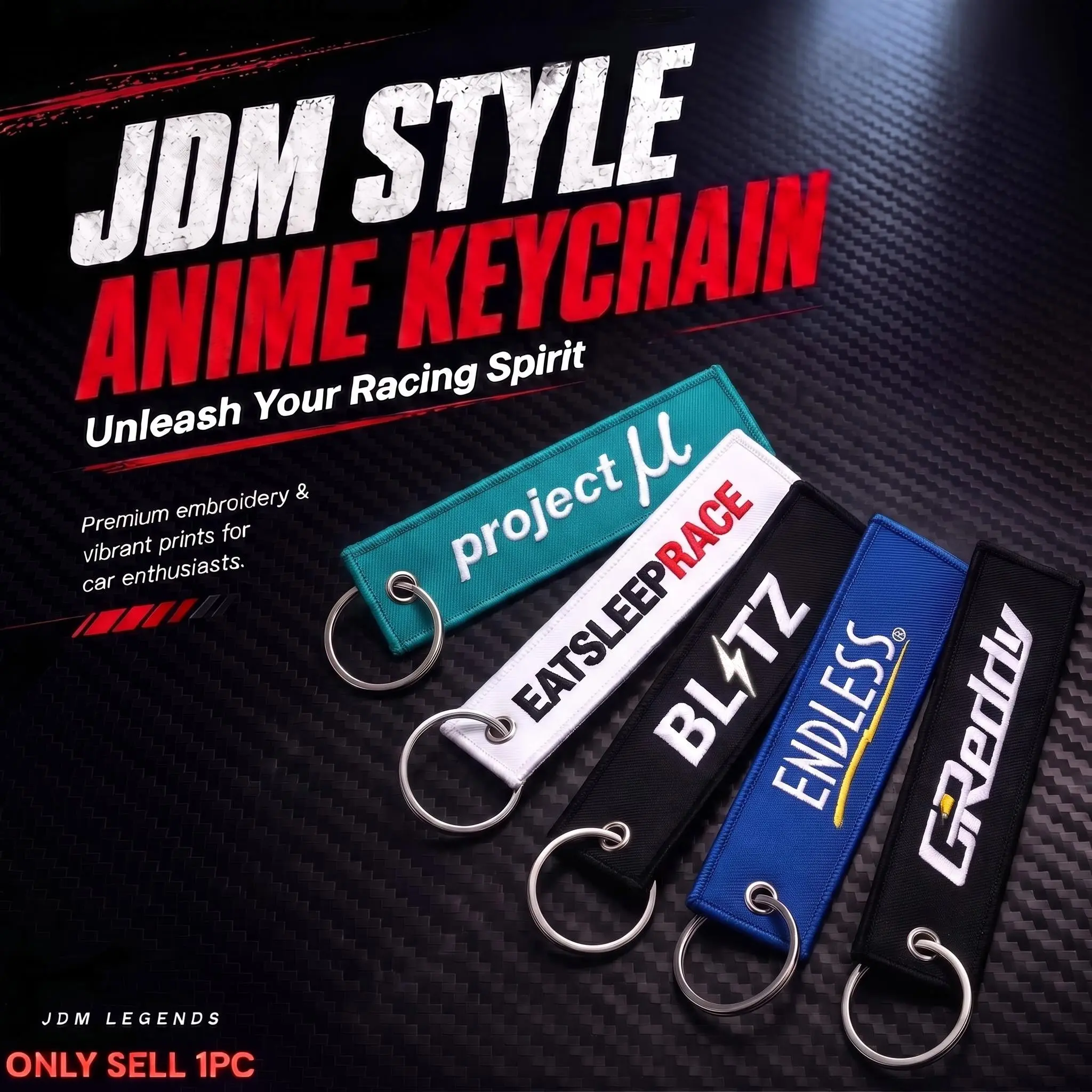 JDM Car Culture Embroidered Key Tag Keychain, Anime Racing Fabric Key Tag Key Ring, Decorative Accessory for Car Motorcycle Keys, Backpack Bag Charm, Perfect Gift for Automotive & Motorbike Enthusiasts