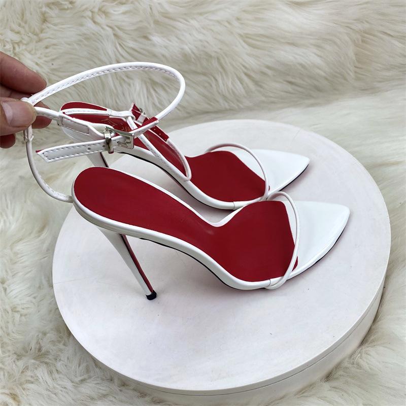2026 New Minimalist Line Curved Straight Strap 12cm Ultra High Heel Sandals for Women Girls & Parents Red Bottom Large Size Thin Heel Elegant Parent Footwear