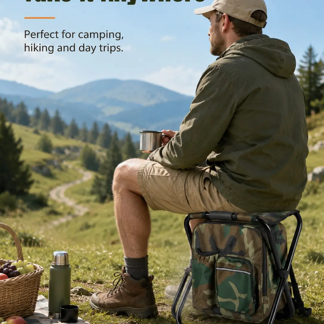 Portable Camouflage Camping Chair with Large Storage Bag, Durable Steel Frame, Ideal for Fishing, Hiking, Hunting, Picnics, Christmas Gift